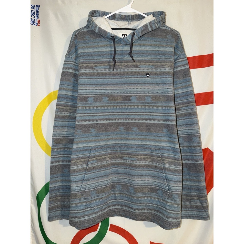 Vissla Descanso Hoodie Mens XL Blue Striped Skateboarding Sweatshirt Lightweight